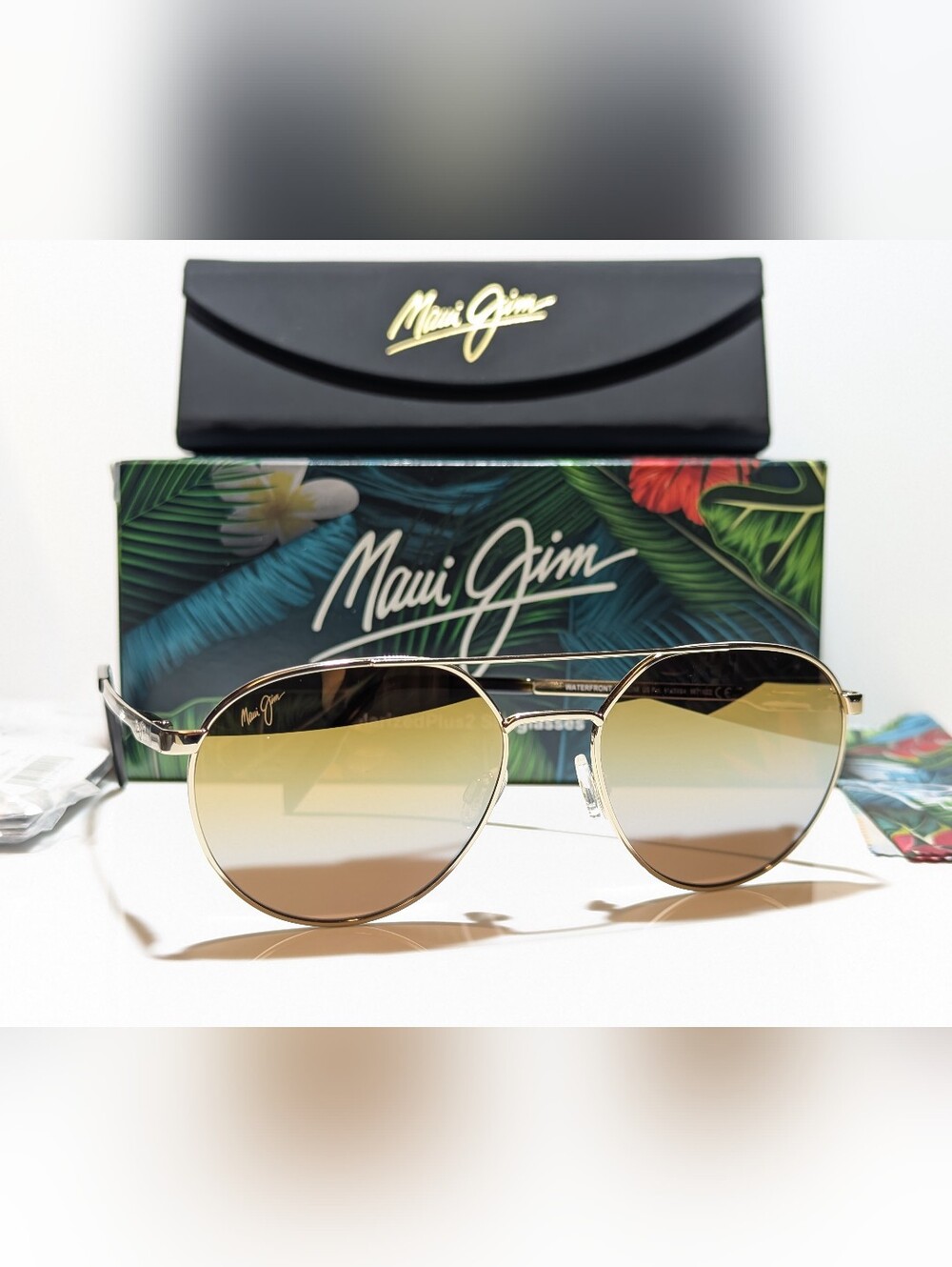 New Maui Jim Waterfront Gold Polarized Gold Silver Lens Sunglasses DGS830-16